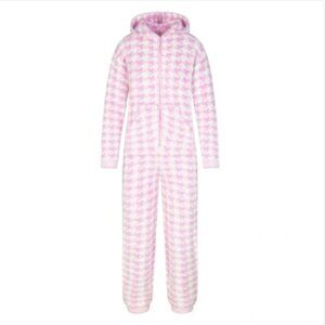 Skims Cozy Knit Jumpsuit Onesie Pajama in Petal Houndstooth #78G